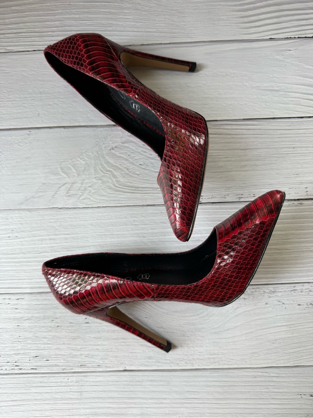 Aldo Red Snake-Embossed Pointed-Toe High Heels - Women's Fashion Pumps